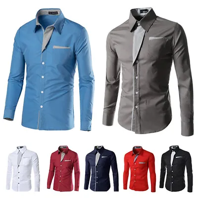 Men Slim Fit Long Sleeve Stylish Casual T-Shirt Luxury Fashion Formal Dress Tops • $11.99