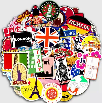 100 World Travel Country Region Logo Stickers Skateboard Luggage Laptop Decal UK • £6.88