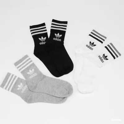 $22.49 • Buy Adidas Originals Socks 3 Pack White/Grey/Black Mid Cut Crew Skateboarding Sox