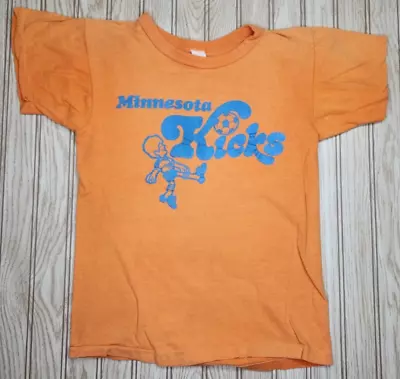 Vtg 70s Minnesota Kicks Youth Kid Soccer Shirt NASL Orange Bloomington Retro MLS • $24.58