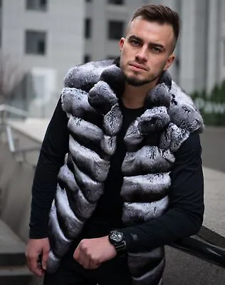 Winter Warm Mens Real Rex Rabbit Fur Coat Chinchilla Waistcoat Jacket Thick Vest • $445.55