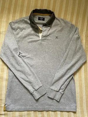 Hackett Men Polo Shirt Medium Long Sleeve Light Grey Colar Dark Grey Slim Fit • $24