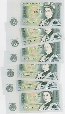 Six Consecutive B341 Somerset Ar40 £1 Notes In Mint Condition • £26.09