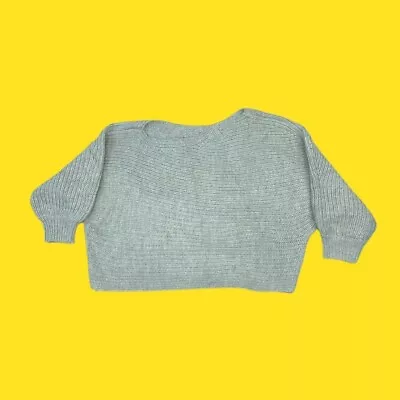 V BY VERY Off The Shoulder Ribbed Cable Knit Jumper Boat Neck Grey UK 20 • £19.99