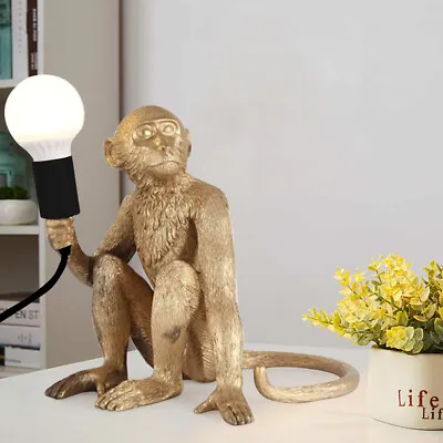 Gold Monkey Table Lamp Sitting Monkey Light Home Office Monkey Table Light SALE! • $59.85