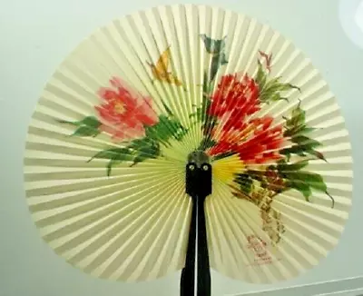 Vintage Folding Hand Held Paper  & Metal Fan W / Butterflys- Made In China • $3.15