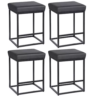 Kitchen Counter Upholstered Backless Modern Square Barstools Set Of 4 Black • $106.58