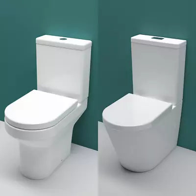 AICA Bathroom Soft Close Seat Rimless Close Coupled Toilet Round Ceramic WC • £125.97