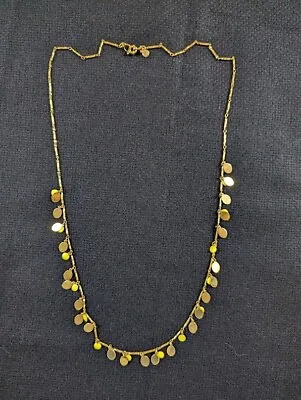 J.CREW Shaky Yellow Enamel Disc Necklace Long Gold Tone Chain Link • $11.99