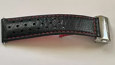 (LOT A499) TAG HEUER Half Black & Red Leather Racing Strap With Deployment Clasp • £149.99