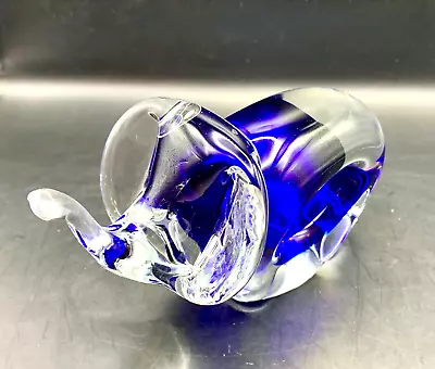 Art Glass Elephant Murano Style Cobalt Blue To Clear Hand Blown Paperweight • $32.95