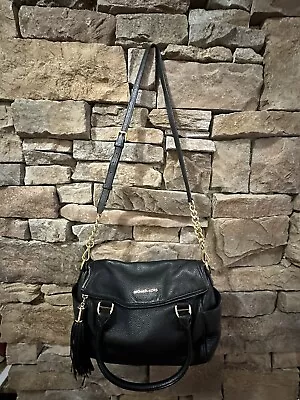 MICHAEL KORS WESTON BLACK LEATHER SHOULDER BAG SATCHEL Handbag Tassel • $89