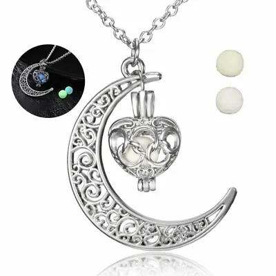 $0.72 • Buy Steampunk Magic Hollow Moon Love Heart Glow In The Dark Pendant Necklace Jewelry