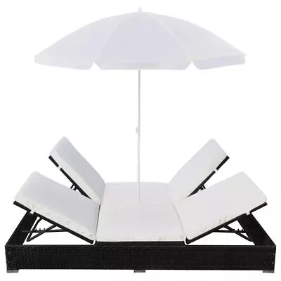 Outdoor Rattan Lounge Bed 2 Person Patio Garden Pool Sun Lounger With Umbrella • $556.95