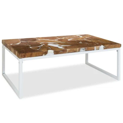 VidaXL Coffee Table Teak Resin 110x60x40 Cm White And Brown • $347.76