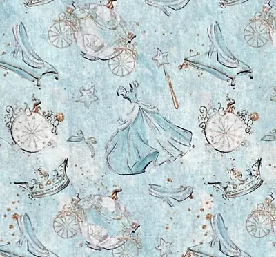 Disney Cinderella Print | 100% Cotton Fabric | Dress Glass Slipper Princess • $13.95