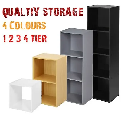 New Cube 2 3 4 Tier Wooden Bookcase Bookshelf Storage Shelf Unit Display Stand • £18.95