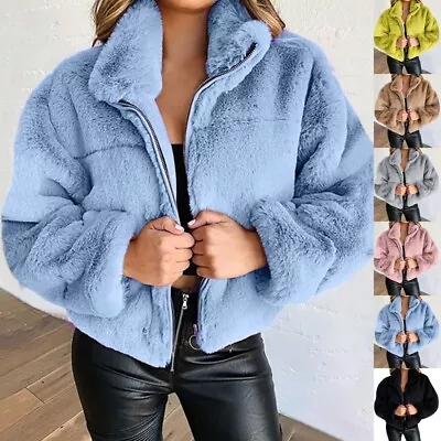 UK Women Fleece Coat Teddy Bear Faux Fur Hooded Jacket Warm Fluffy Outwear • £13.88