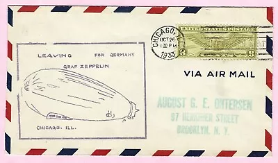 Usa 1933 'leaving For Germany - Graf Zeppelin' Air Mail Cover - Chicago  Pm • £39.99