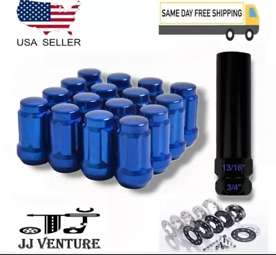 16Pcs Blue 1.4  Tall 1/2-20 Tuner Spline Lug Nuts+Key Fit Vintage Ford Mustang • $18.99