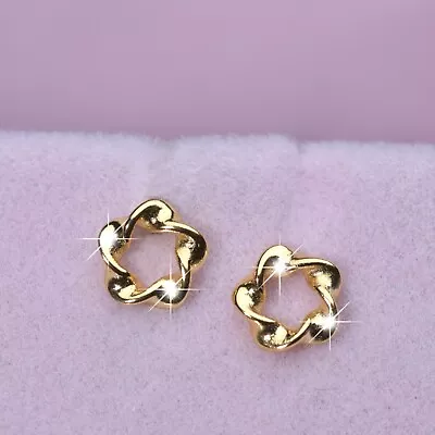 18k Yellow Gold 925 Sterling Silver Stud Flower Kid Baby Screw On Earrings 6mm • £15.49