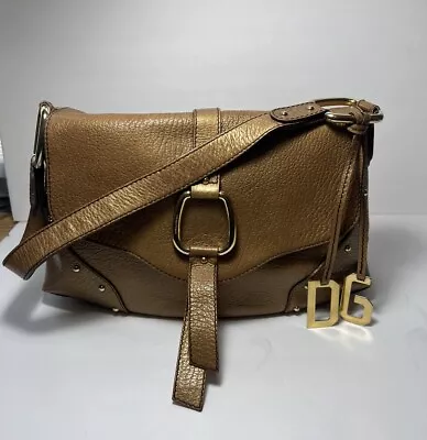 Vintage Dolce & Gabbana Bronze Leather Shoulder Bag W/ Gold Ring • $250