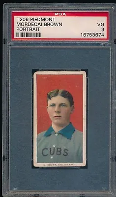 1909-11 T206 Mordecai Brown Portrait PSA 3 VG Sweet Cap. Reverse • $1450