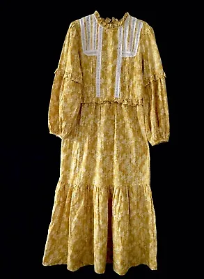 Laura Ashley Urban Outfitters Yellow Floral Madison Midi Prairie Cotton Dress XS • £75.57