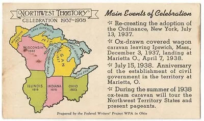 Marietta Ohio OH ~ Northwest Territory Celebration Postcard 1938 • $3.49