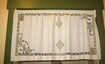 Vintage Farmhouse Cottagecore Shabby Chic Embroidered Floral White Cafe Curtain • $17.99