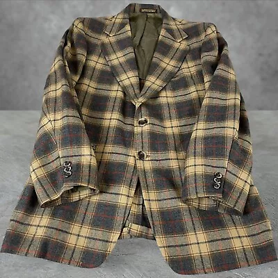 Vintage Blazer Men’s 40R Brown Plaid Sport Coat Suit Jacket Wool R4 • $48.95