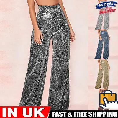 Women High Waist Pants Fashion Sequin Stage Dance Pants Elegant Streetwear Party • £10.09