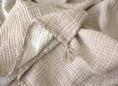 100% Organic Cotton Muslin Throw Blanket 4 Layer Gauze Bedspread Beige • $62.99