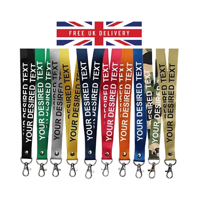 Printed Or Plain Lanyard Personalised Custom Neck Strap ID Holder Safety Clip UK • £2.98