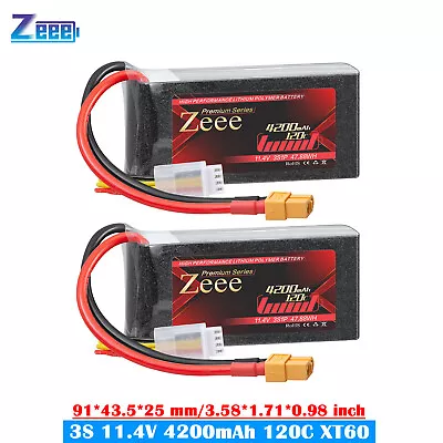 2pcs Zeee 11.4V 3S LiPo Battery Shorty 120C 4200mAh XT60 HV For RC Car Boat Heli • $69.91