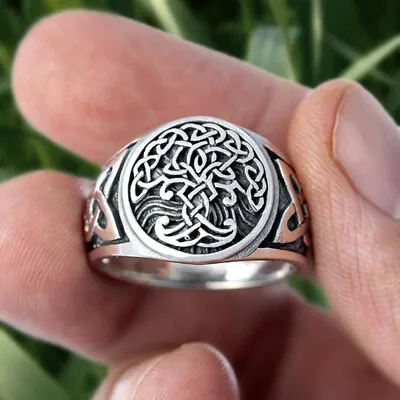Viking Tree Of Life Celtics Knotwork Ring Men's Stainless Steel JewelleryB-r- • $3.67