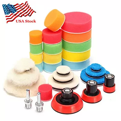 29Pcs 1  2  3  Inch Polishing Pad Kit Buffing Buffer Wool Sponge Pad + M14 Wheel • $18.89