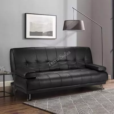 NEW SOFA BED Faux Leather Black Sofa Bed Recliner 3 Seater Luxury/Budget Modest • £199