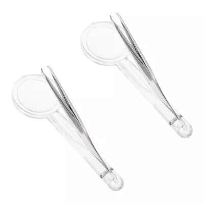 2Pcs Tweezers With Magnifying Glass Stainless Steel Eyebrow Clip Magnifier H • £7.73