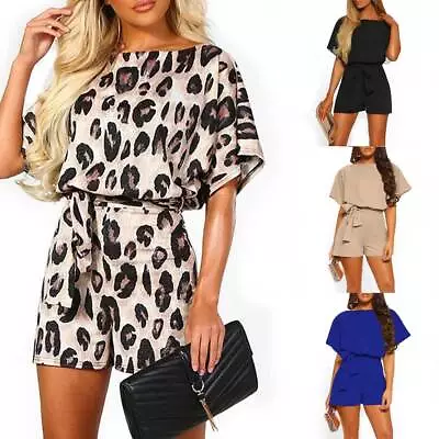 Womens Short Sleeve Belted Jumpsuit Playsuit Ladies Casual Mini Romper Outfit 16 • £3.09