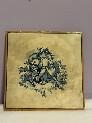 Antique Tile 1860 Rare Hand Painted W.B. Simpson & Sons Pictorial Gardener 6  • $50