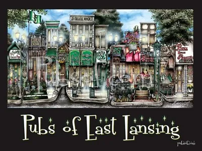 Pubs Of East Lansing MI 18  X 24  Poster Bars Near Michigan State University • $24.99