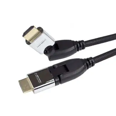 5m HDMI Cable SWIVEL & Rotate Right Angled Braided Lead V2.0 Ultra HD 2160p 4K • £9.95