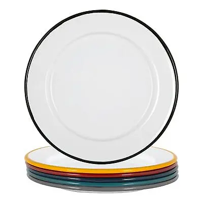 White Enamel Side Plates Metal Outdoor Camping Food Dishes 20cm 6 Colours • £16