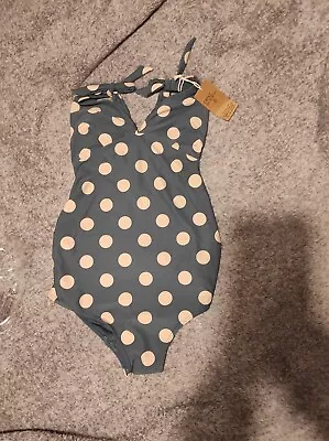 Next Blue/White Spot Polka Dot Maternity Swimsuit Swimming Costume Bnwt Size 8 • £14.99