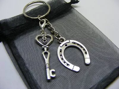 £3.95 • Buy Lucky Horseshoe & Heart Key Charm Keyring With Gift Bag