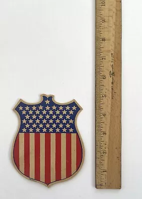 Vintage PATRIOTIC JULY 4TH CARDBOARD 48 STAR AMERICAN FLAG SHIELD (SMALL) USA! • $9.95