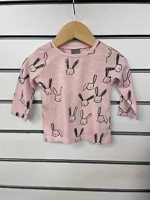 N3XT BABY GIRL PINK BUNNY LONG SLEEVE T SHIRT SIZE 3 - 6 MONTHS NEW(ref 803)SALE • £5.95