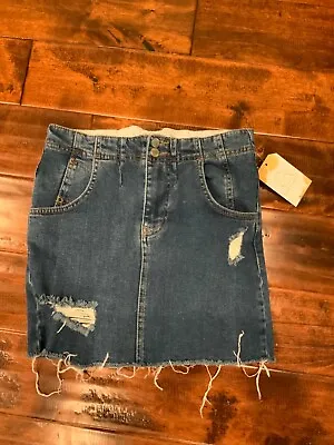 Free People Medium Wash Distressed Mini Skirt Size 0 (US) • $27