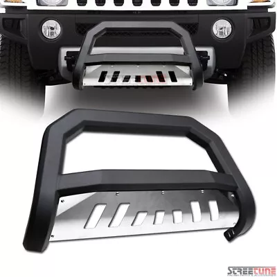 Matte Black AVT Bull Bar Push Bumper Grille Guard+Ss Skid For 05/06-10 Hummer H3 • $173